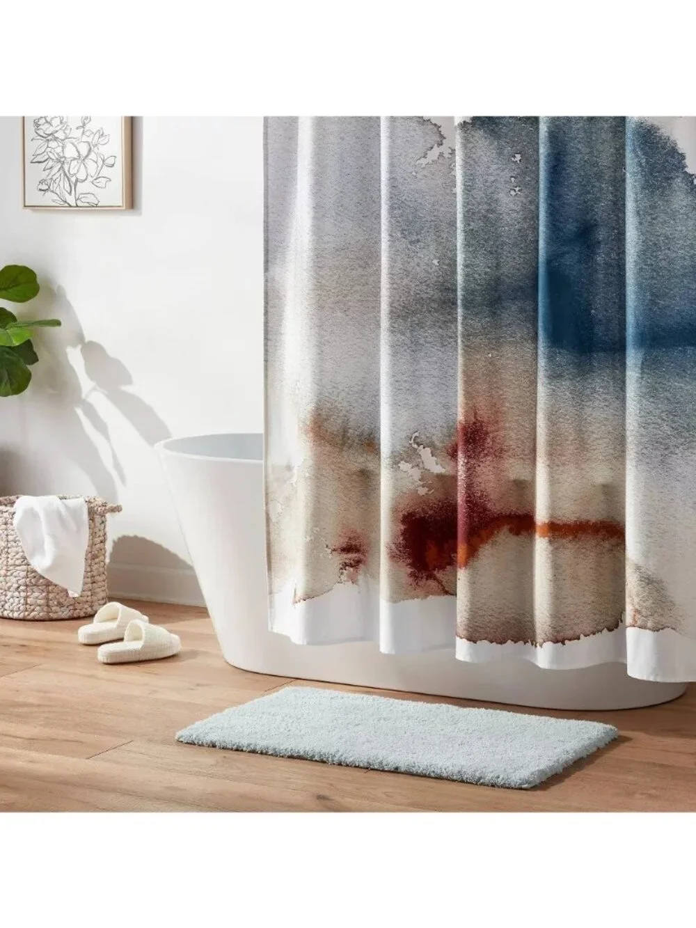 Threshold Watercolor Blue & Red Print 100% Cotton Sateen 72